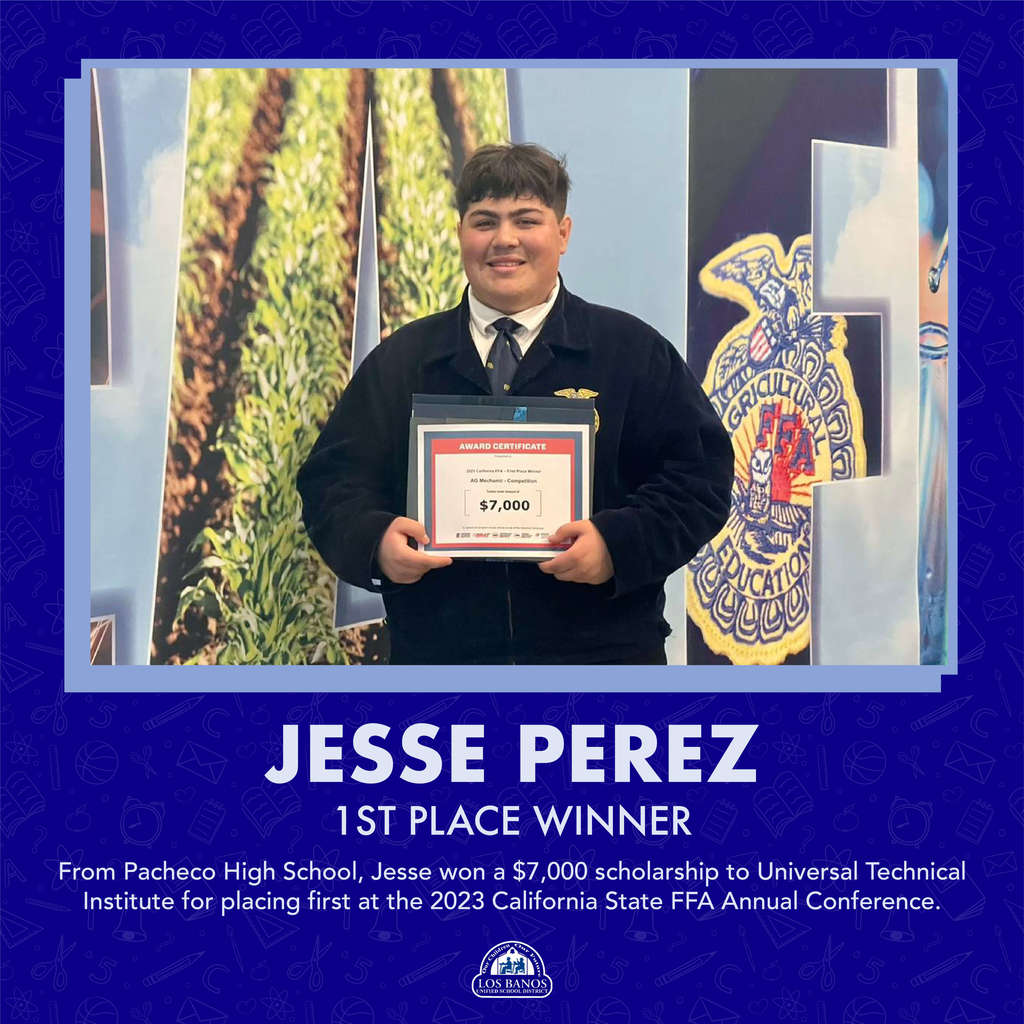 Pacheco High School student, Jesse Perez, congratulatory post. 