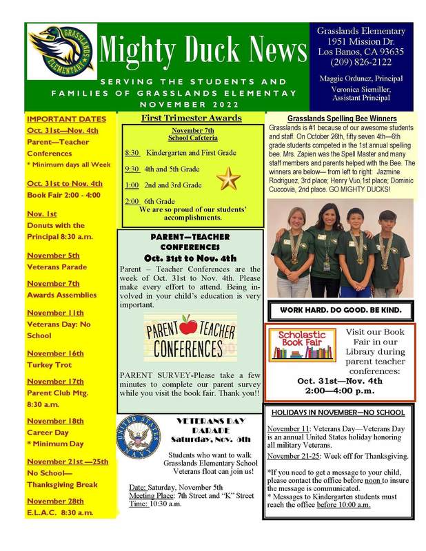 November Mighty Duck News Grasslands Elementary