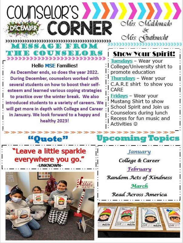 Counselor's Corner December Newsletter | Mercey Springs Elementary