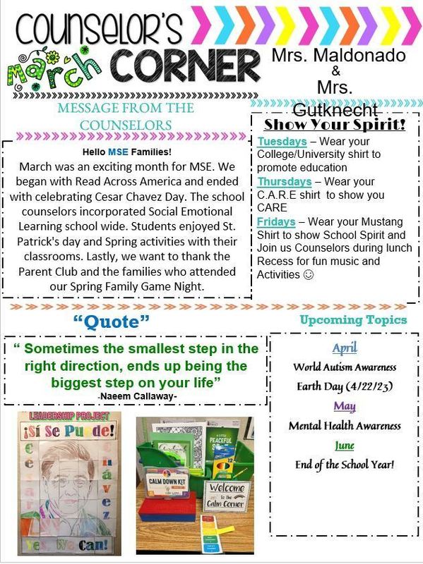 COUNSELOR'S CORNER MARCH NEWLETTER | Mercey Springs Elementary